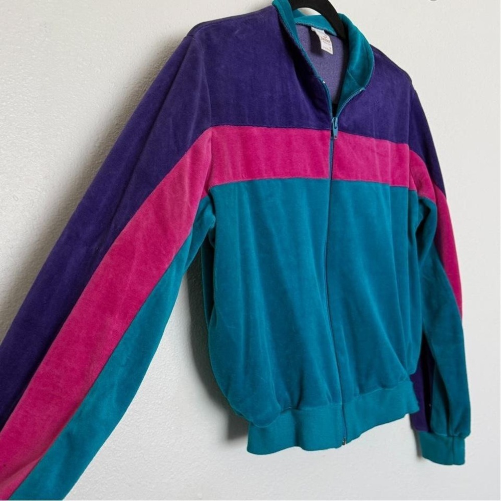 Vintage Jantzen Velour Colorblock Zip Up Track Jacket Made USA - Picture 5 of 8